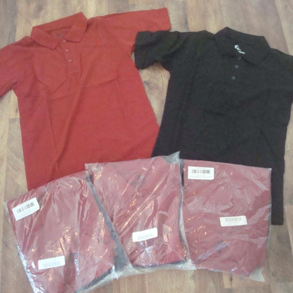 10PCS‎ NEW SCHOOL UNIFORM POLO SHIRTS YOUTH LARGE 14/16 DARK RED AND BLACK U GET